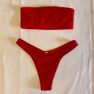 Zaful bright cherry RED 🍒 tiny bandeau bikini size S